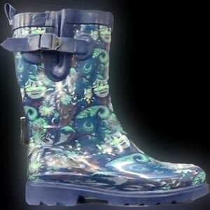 Shiny Garden Paisley Printed Mid-Calf Rubber Rain Boot